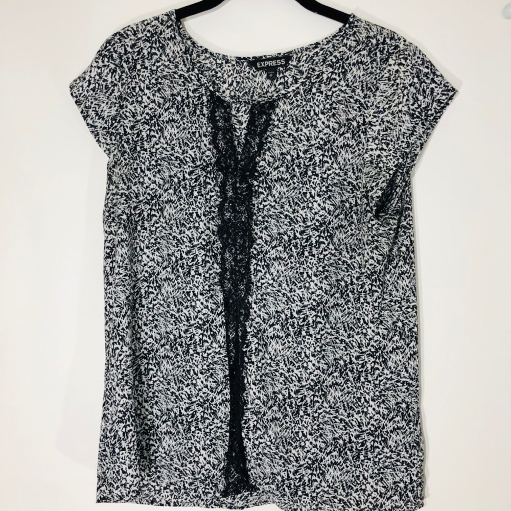 Express Lace Fringe Keyhole Patterned Blouse